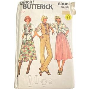 Vintage Top Vest Skirt Pant Pattern Miss 10 Butterick 6300 Long Side Pockets 70s